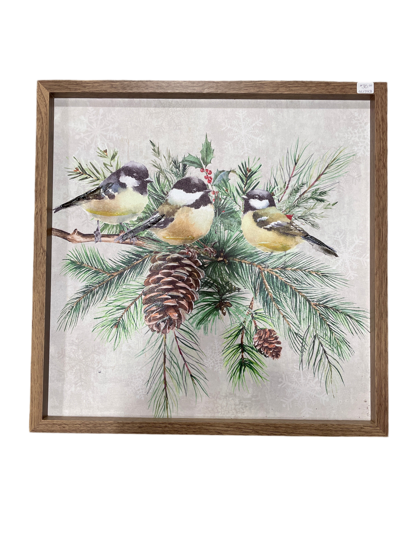 GC1343 Wall Hanging / 3 chickadees on a branch