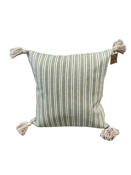 P0016 - Cushion/Green & Cream Stripe